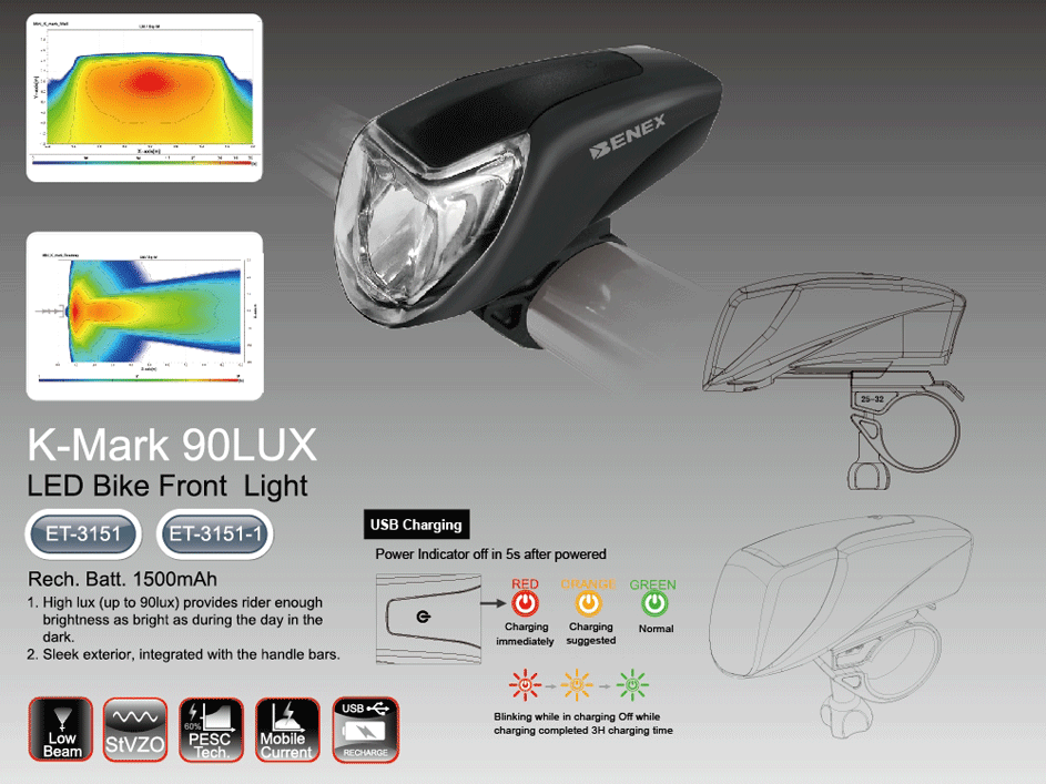 ET-3230 K-Mark, luz trasera para bicicleta moderna (por USB Rech. Batt.)